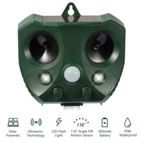 2026 Upgraded Outdoor Animal Repeller, Solar & USB Charging Ultrasonic Deterrent, IPX6 Waterproof with Strobe LED Light