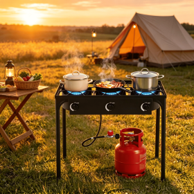 3 Burner Propane Stove 240000 BTU with Adjustable Regulator And Hose for Camping BBQ Outdoor Cooking Equipment