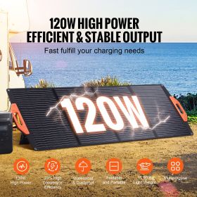 Portable Monocrystalline Solar Panel, Monocrystallin120W Foldable e ETFE Solar Charger, 23% Efficiency Solar Panel with Type C, DC 18V, QC3.0 USB