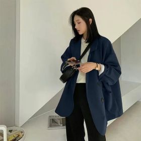 New Women's Coffee Suit Jacket Spring And Autumn (Option: Navy Blue-S)