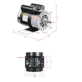 3.7HP Air Compressor Electric Motor 230V 17.2A 3450RPM 56 Frame CW/CCW Rotation (Factory Setting Is CCW) (Option: Black)