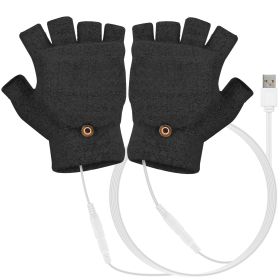 USB Wool Heated Gloves Mitten Half Fingerless Glove Electric Heated Gloves for Laptop PC (Color: Black, size: One size)