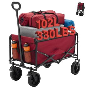 Foldable trolley, with wheels, foldable, large capacity, 330 pounds, multi-functional trolley, heavy-duty design, with elastic handles (Color: red/7in)