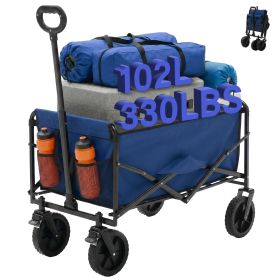 Foldable trolley, with wheels, foldable, large capacity, 330 pounds, multi-functional trolley, heavy-duty design, with elastic handles (Color: blue/7in)