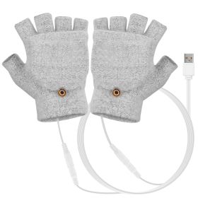 USB Wool Heated Gloves Mitten Half Fingerless Glove Electric Heated Gloves for Laptop PC (Color: Gray, size: One size)