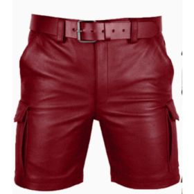 New Product Best-selling Hot Sale Solid Color PU Casual Men's Short Leather Pants Shorts (Option: Red-XL)