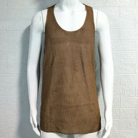Men's Summer Loose Sleeveless Knitted Vest (Option: Brown-L)
